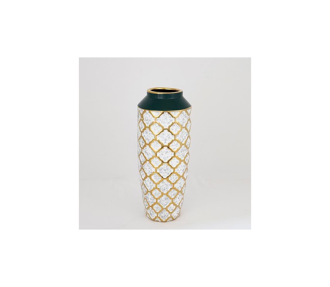 Wazon ceramiczny 31x12,5 cm biały/złoty/zielony