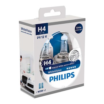 ZASTAW 2x Żarówka samochodowa Philips WHITEVISION 12342WHVSM H4 PX26d/60W/55W/12V