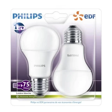 ZESTAW 2x LED Żarówka Philips A60 E27/11W/230V 2700K