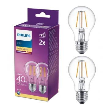 ZESTAW  2x LED Żarówka VINTAGE Philips A60 E27/4,3W/230V 2700K