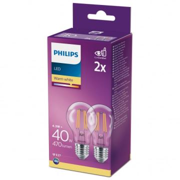 ZESTAW  2x LED Żarówka VINTAGE Philips A60 E27/4,3W/230V 2700K