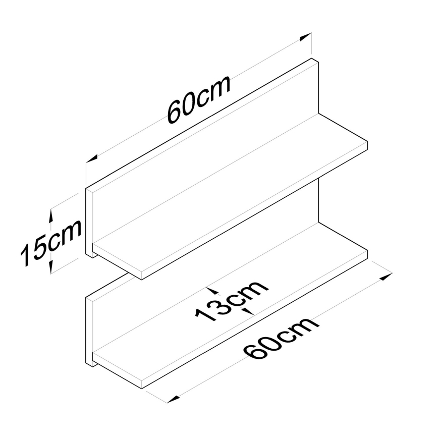 ZESTAW 2x Półka ścienna 60x15 cm brązowa