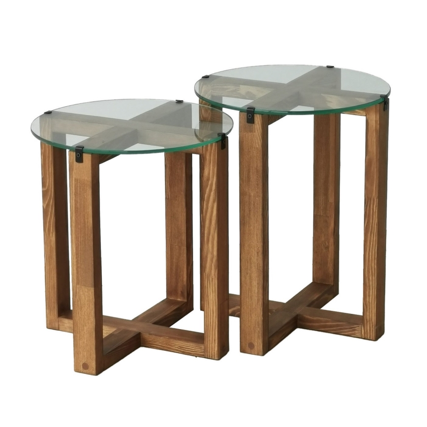 ZESTAW 2x Stół składany AMALFI śr. 40 cm brązowy/przezroczysty