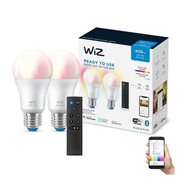 ZESTAW 2x Żarówka ściemniana LED RGBW A60 E27/8,5W/230V 2200-6500K Wi-Fi + pilot zdalnego sterowania - WiZ