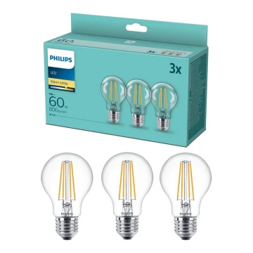 ZESTAW 3x LED Żarówka VINTAGE Philips A60 E27/7W/230V 2700K