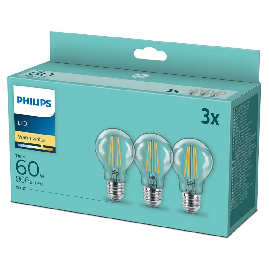 ZESTAW 3x LED Żarówka VINTAGE Philips A60 E27/7W/230V 2700K