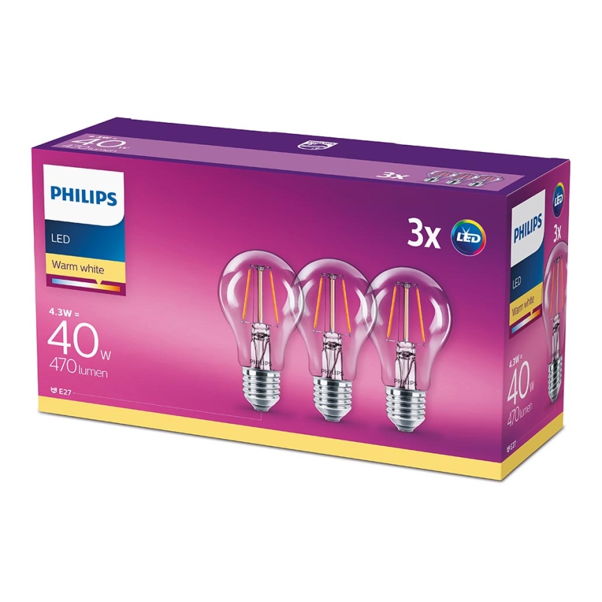 ZESTAW 3x LED Żarówka VINTAGE Philips E27/4,3W/230V 2700K