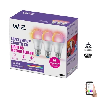 ZESTAW 3x Żarówka ściemnialna LED RGBW A60 E27/8,8W/230V 2200-6500K Wi-Fi - WiZ