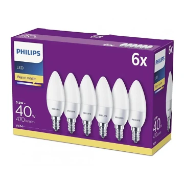 ZESTAW 6x LED Żarówka Philips B35 E14/5,5W/230V 2700K