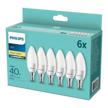 ZESTAW 6x LED Żarówka Philips E14/5,5W/230V 2700K