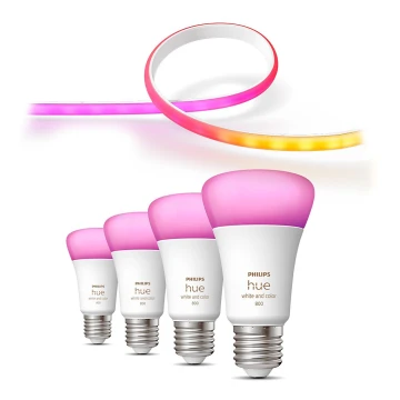 ZESTAW - LED RGB Ściemnialna taśma Philips Hue WHITE AND COLOR AMBIANCE 2m LED/20W/230V + 4x Żarówka ściemnialna Philips A60 E27/6,5W/230V 2000-6500K