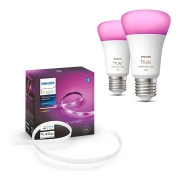 ZESTAW - LED RGB Taśma ściemnialna Philips Hue WHITE AND COLOR AMBIANCE 2m LED/20W/230V + 2x LED Żarówka ściemnialna Philips A60 E27/9W/230V 2000-6500K