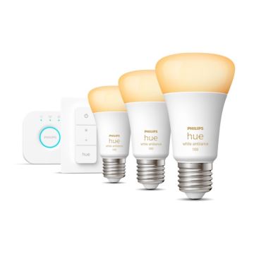 Zestaw podstawowy Philips Hue White Ambiance 3xE27/8W 2200-6500K + urządzenie do łączenia i Pilot zdalnego sterowania