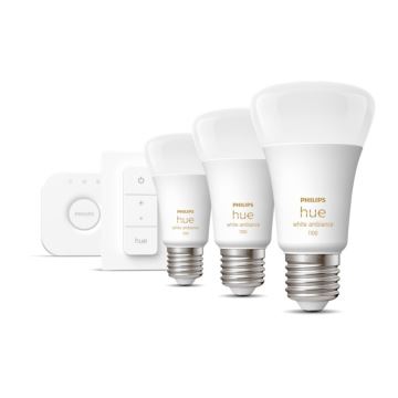 Zestaw podstawowy Philips Hue White Ambiance 3xE27/8W 2200-6500K + urządzenie do łączenia i Pilot zdalnego sterowania