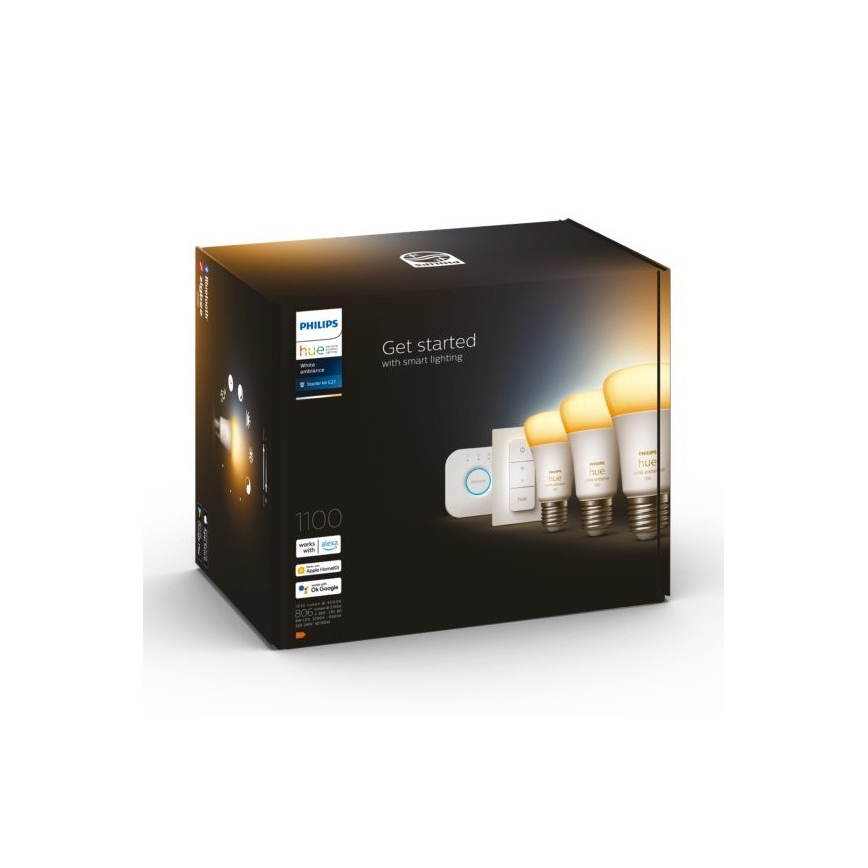 Zestaw podstawowy Philips Hue White Ambiance 3xE27/8W 2200-6500K + urządzenie do łączenia i Pilot zdalnego sterowania