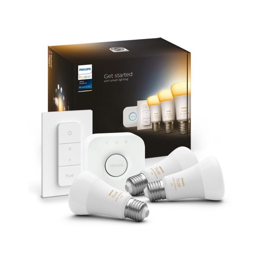 Zestaw podstawowy Philips Hue White Ambiance 3xE27/8W 2200-6500K + urządzenie do łączenia i Pilot zdalnego sterowania