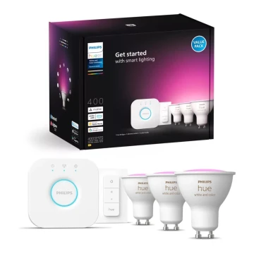 Zestaw podstawowy Philips Hue WHITE AND COLOR AMBIANCE 3xGU10/4,2W/230V 2000-6500K + urządzenie do łączenia