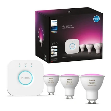 Zestaw podstawowy Philips Hue WHITE AND COLOR AMBIANCE 3xGU10/5,7W/230V 2000-6500K + urządzenie do łączenia