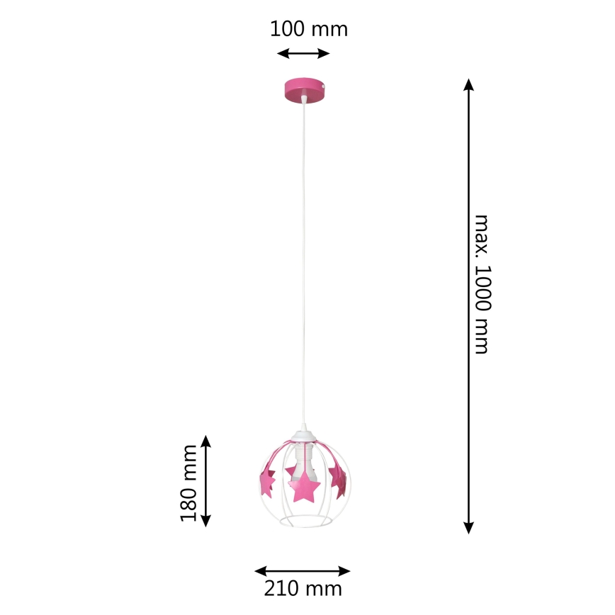 Żyrandol dziecięcy na lince STARS 1xE27/15W/230V różowy/biały