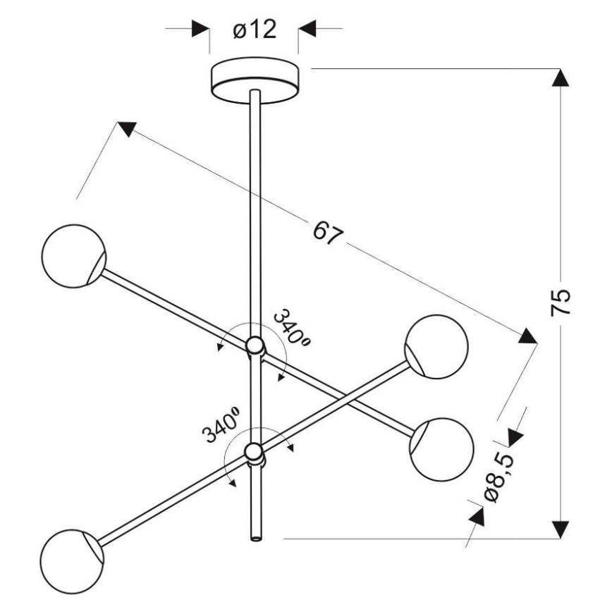 Żyrandol na drążku PAKSOS 4xG9/5W/230V szary