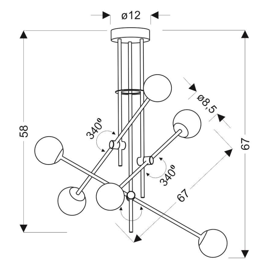 Żyrandol na drążku PAKSOS 6xG9/5W/230V czarny