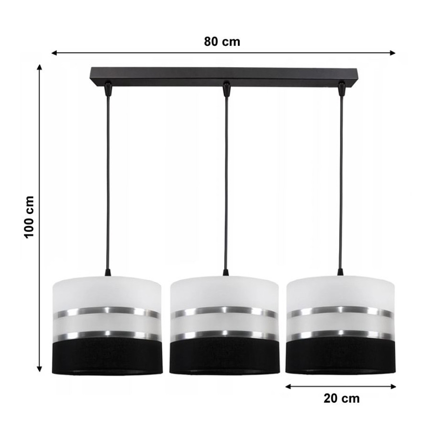 Żyrandol na lince CORAL 3xE27/60W/230V czarno-biały