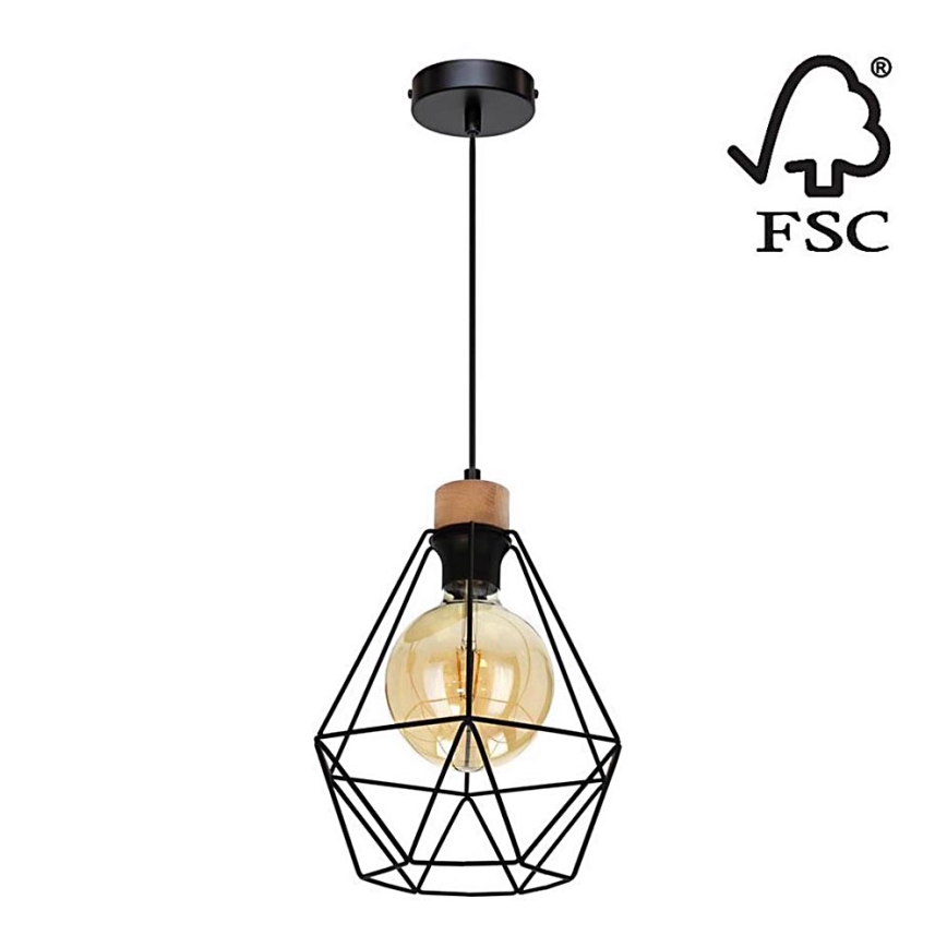 Żyrandol na lince DIAMENT 1xE27/60W/230V dąb – FSC certyfikowano