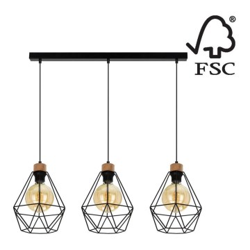 Żyrandol na lince DIAMENT 3xE27/60W/230V dąb – FSC certyfikowano