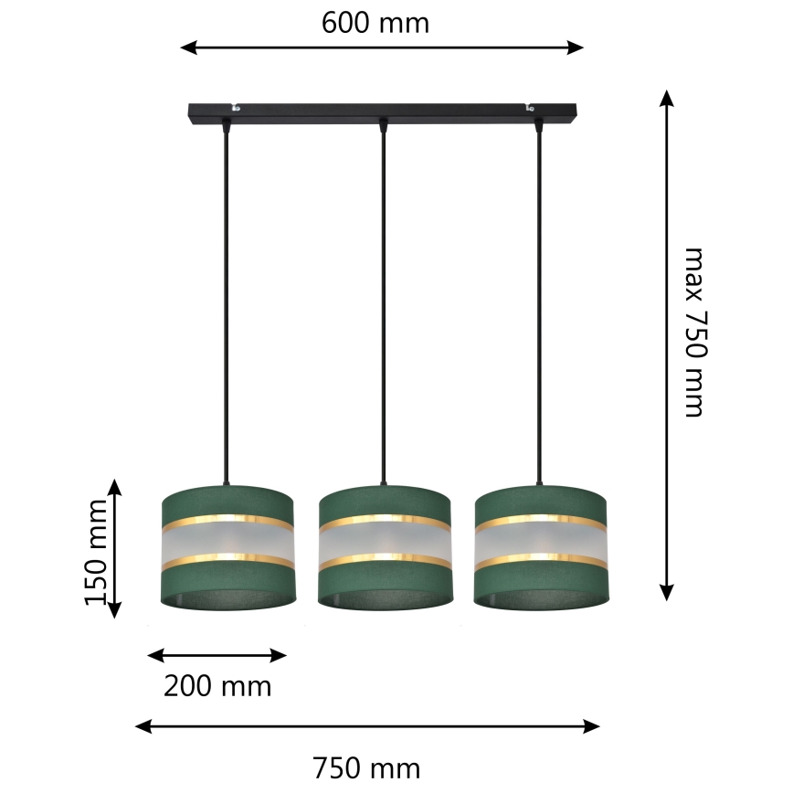Żyrandol na lince HELEN 3xE27/60W/230V zielony/złoty