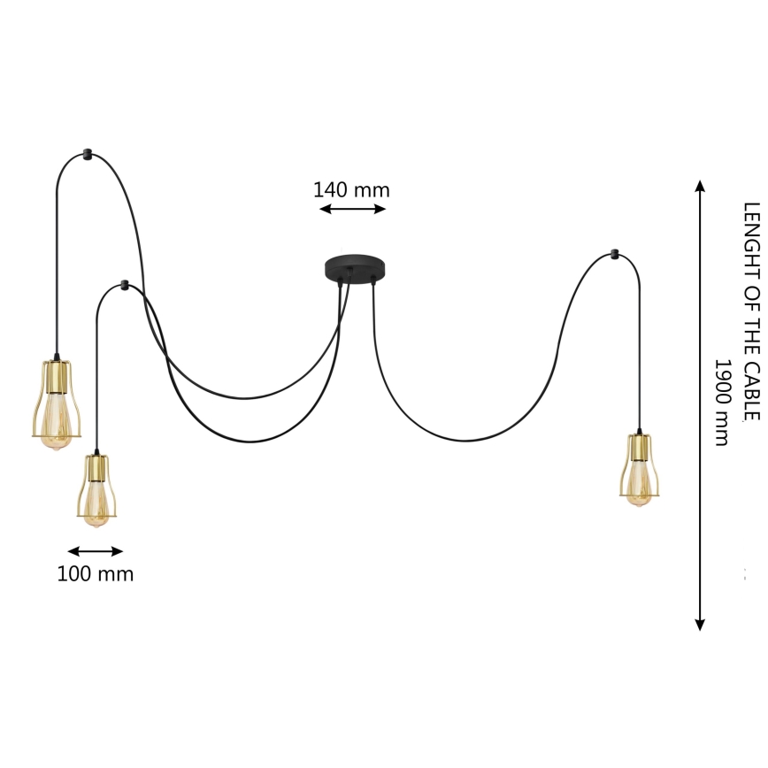 Żyrandol na lince TUBE 3xE27/10W/230V czarny/złoty