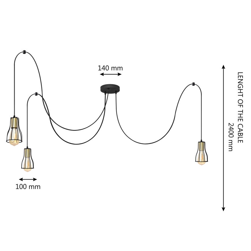 Żyrandol na lince TUBE 3xE27/10W/230V czarny/złoty