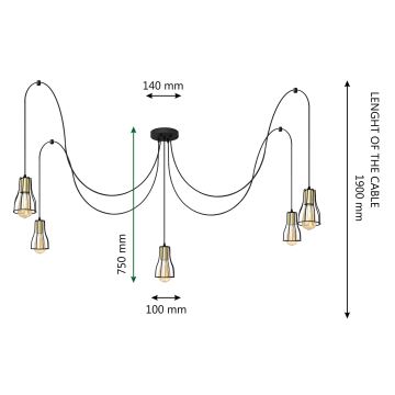 Żyrandol na lince TUBE 5xE27/15W/230V czarny/chrom