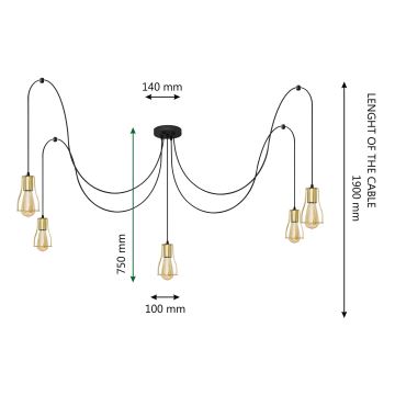 Żyrandol na lince TUBE 5xE27/15W/230V czarny/złoty