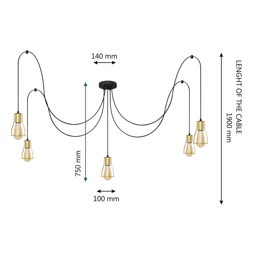 Żyrandol na lince TUBE 5xE27/15W/230V czarny/złoty