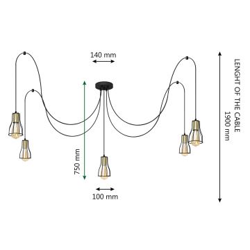 Żyrandol na lince TUBE 5xE27/15W/230V czarny/złoty