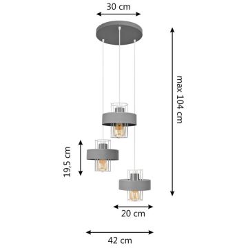 Żyrandol na lince VOLTA 3xE27/60W/230V śr. 42 cm szary